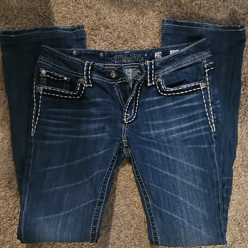 Miss Me Blue Boot Cut Jeans with Contrast Stitching